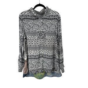 John Mark Floral Long Sleeve Button Front Blouse Boho Artsy Office Womens Large